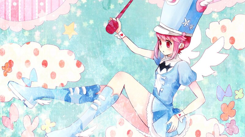 Pink-haired Girl with Wings — Blue, Whimsical