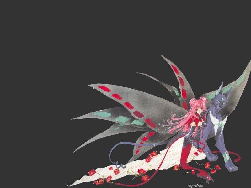 Pink-haired Girl with Wings — Gray