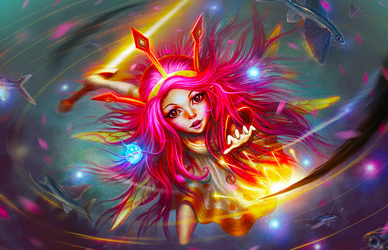 Pink-haired Girl with Wings — Pink, Dramatic, Digital Art