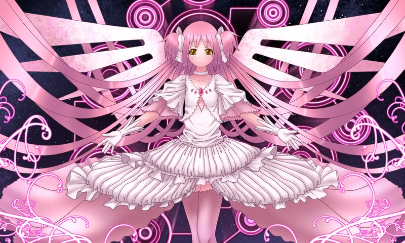 Pink-haired Girl with Wings — Pink, Dramatic, Night, Anime, Dress