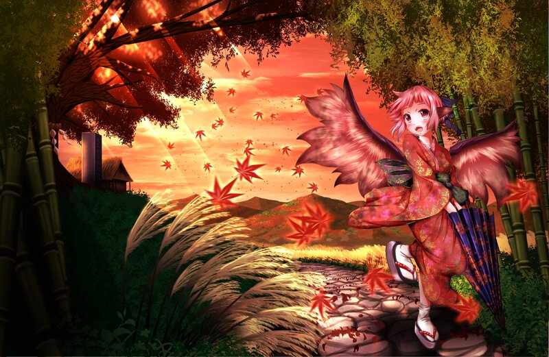 Pink-haired Girl with Wings — Red
