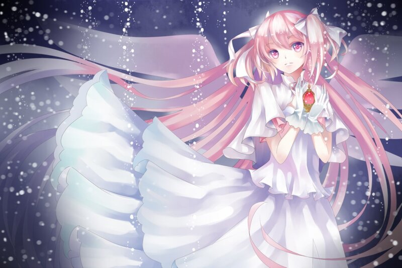 Pink-haired Girl with Wings — White, Serene, Night
