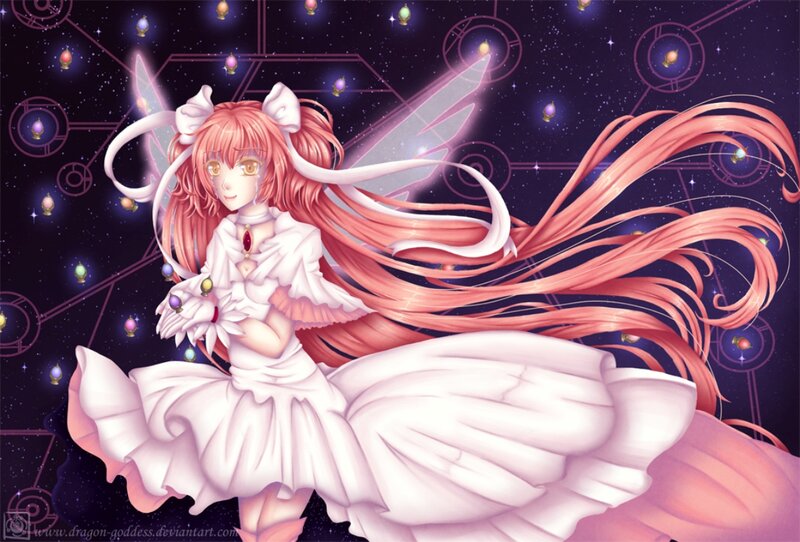 Pink-haired Girl with Wings — White, Serene