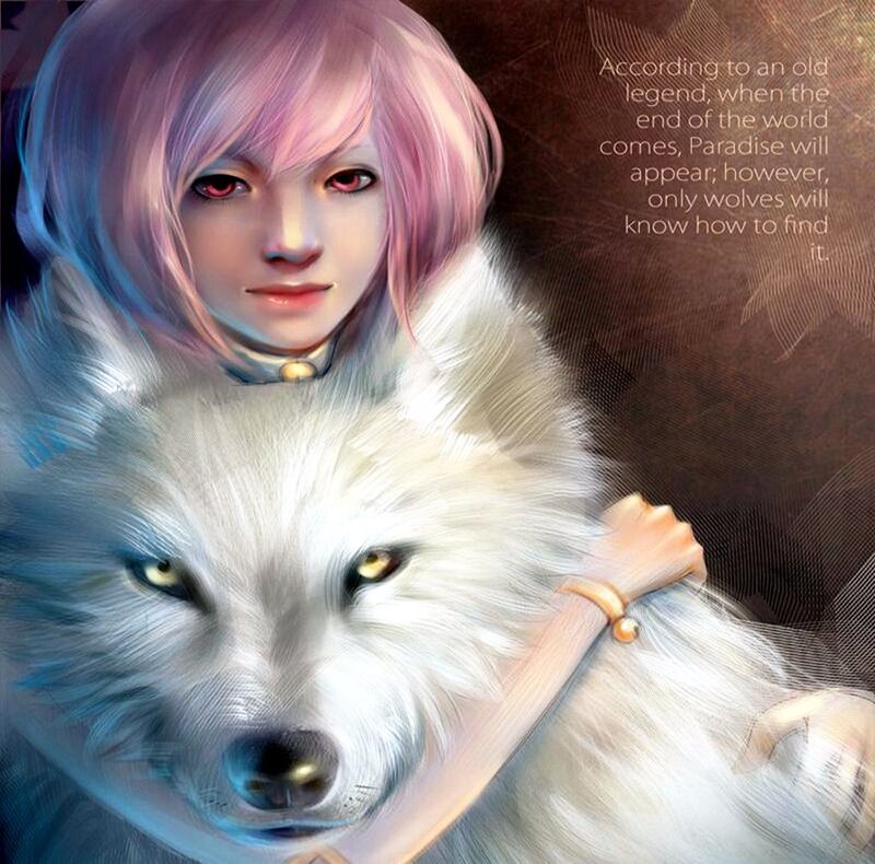 Pink-haired Girl with Wolf