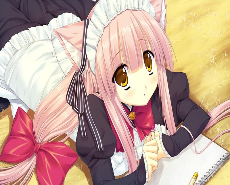Pink-haired Girl Writing — Pink, Calm