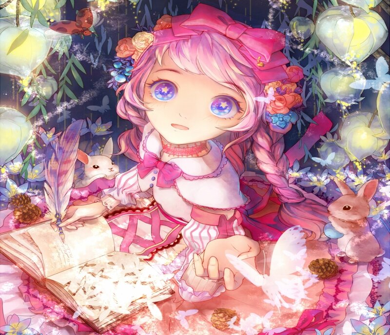 Pink-haired Girl Writing — Pink, Whimsical