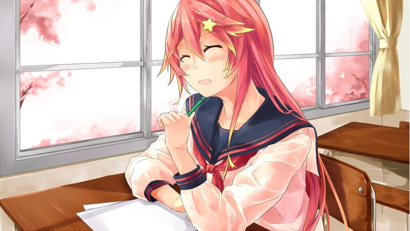Pink-haired Girl Writing