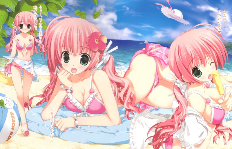 Pink-haired Girls at Beach