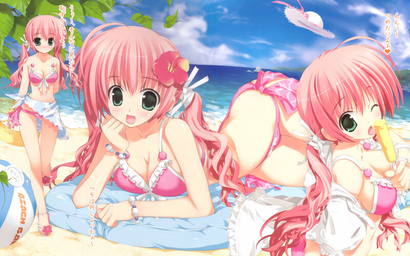 Pink-haired girls at the beach