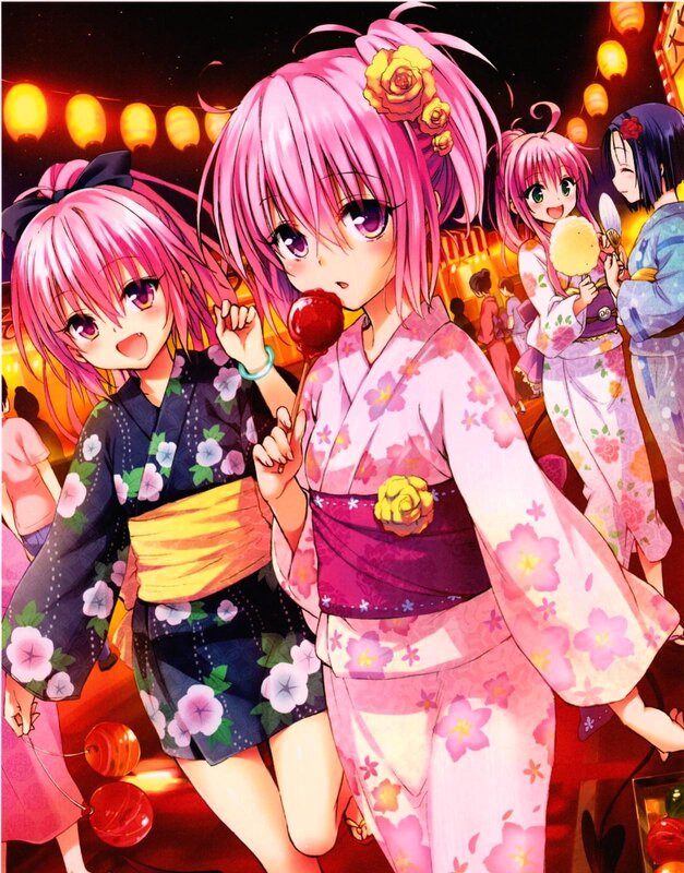 Pink-haired Girls in Kimonos