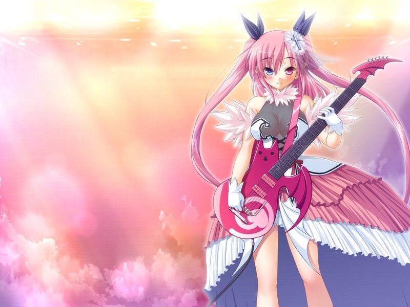 Pink-haired guitarist with guitar