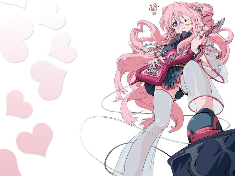 pink-haired guitarist with hearts