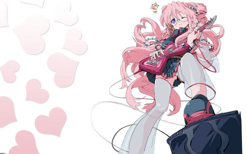 pink-haired guitarist with hearts