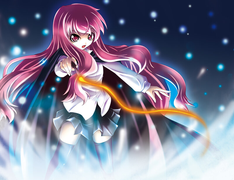 pink-haired mage casting spell