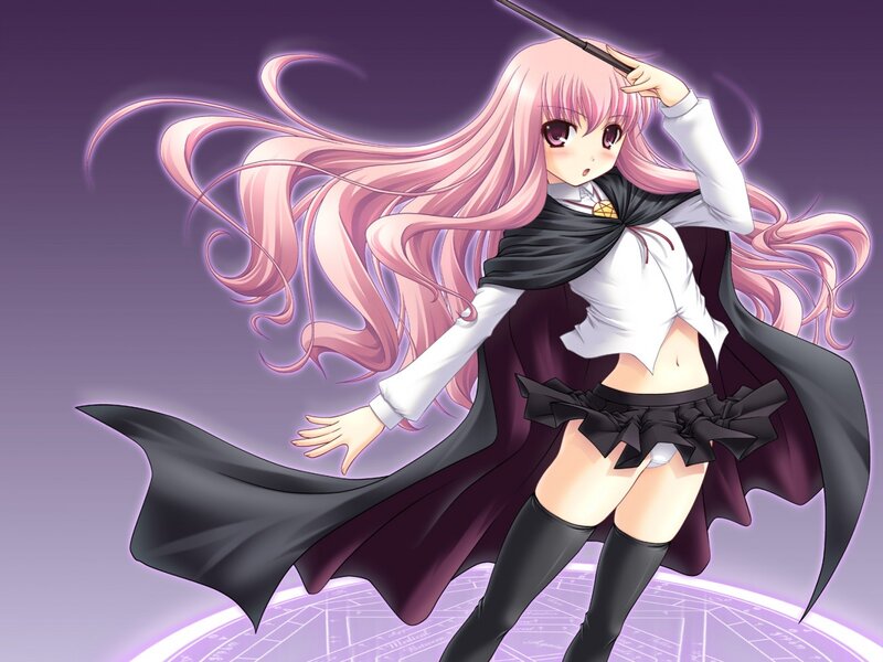 pink-haired mage in action