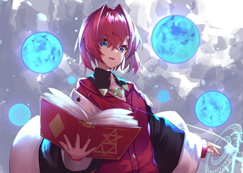 Pink-haired Mage Reading Book — Red