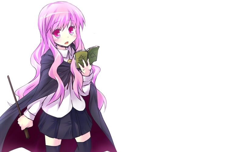 pink-haired mage reading book