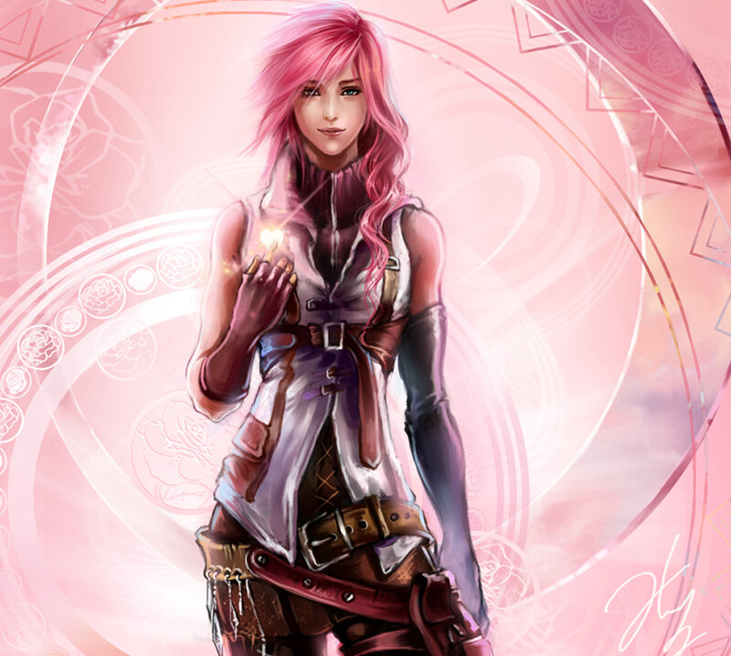 pink-haired mage with glowing hand