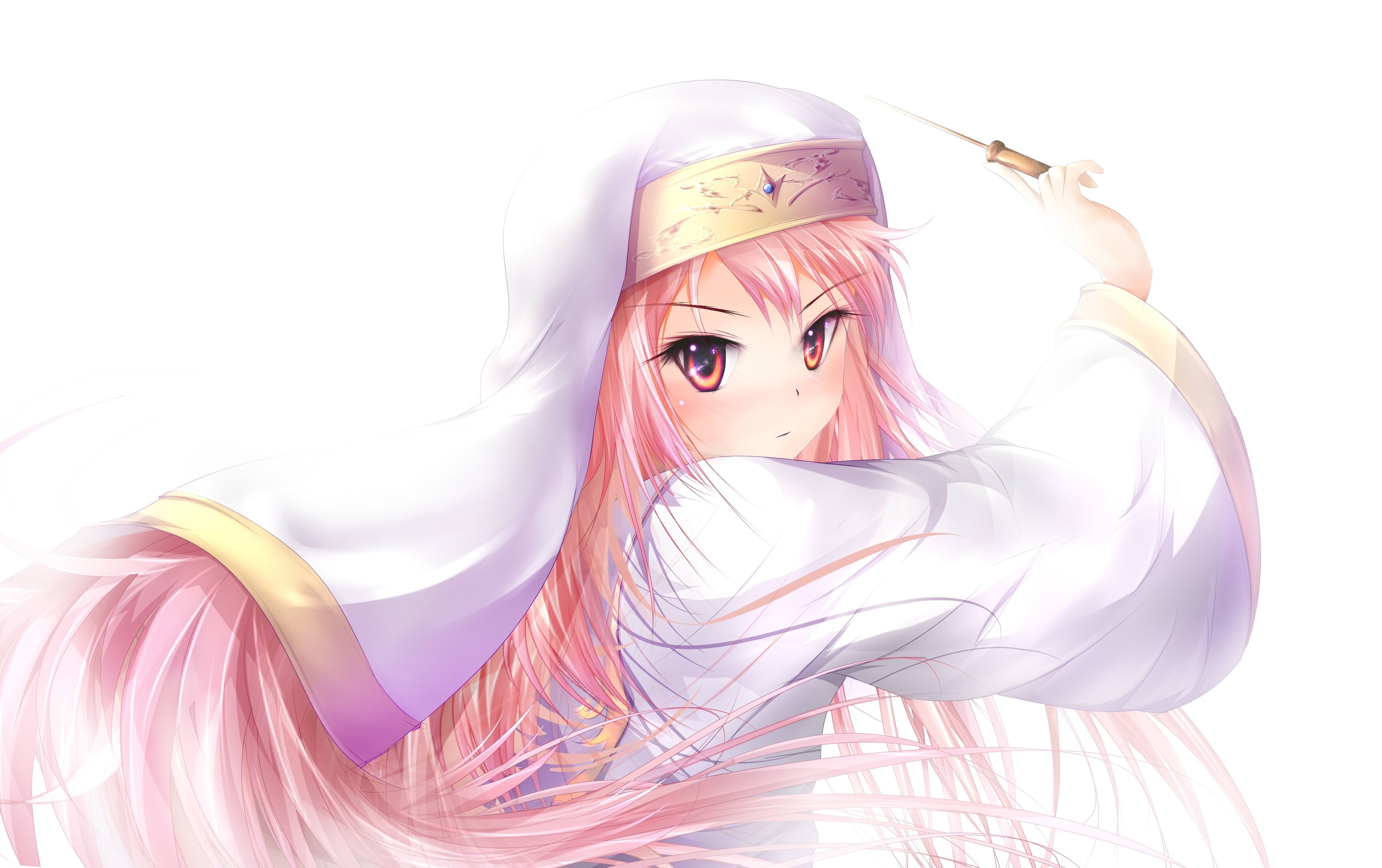 pink-haired mage with staff