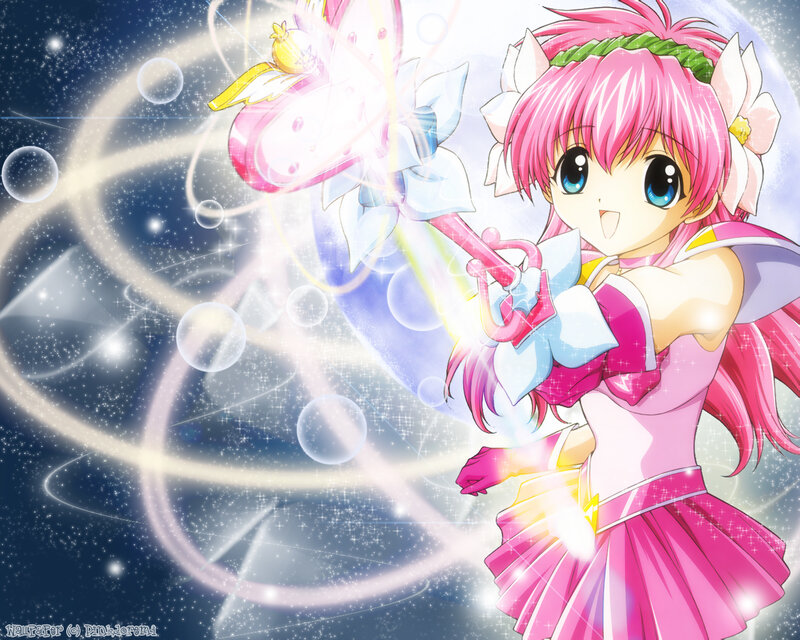 pink-haired magical girl with wand