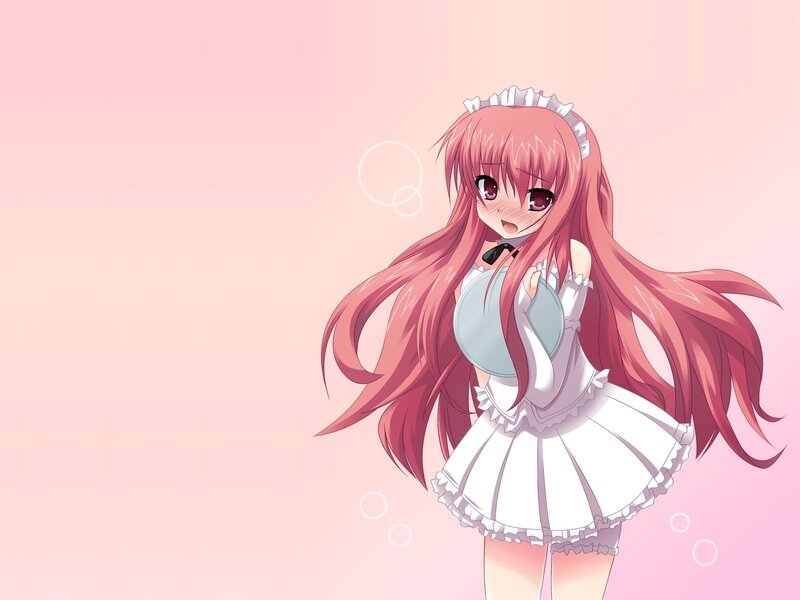 pink-haired maid anime girl