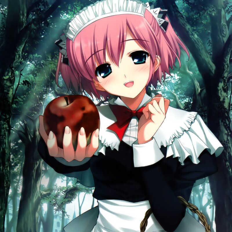 Pink-haired Maid Holding Apple