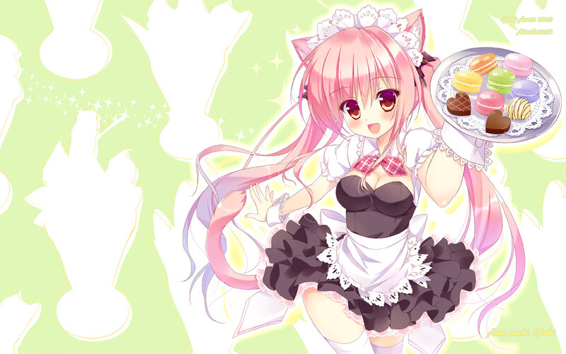 Pink-haired Maid Holding Tray