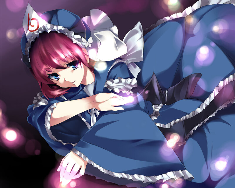 pink-haired maid in blue dress