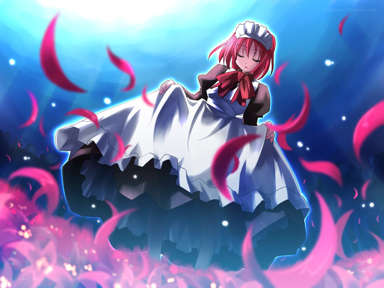 pink-haired maid in blue light