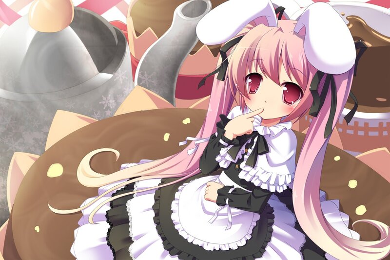 pink-haired maid with bunny ears
