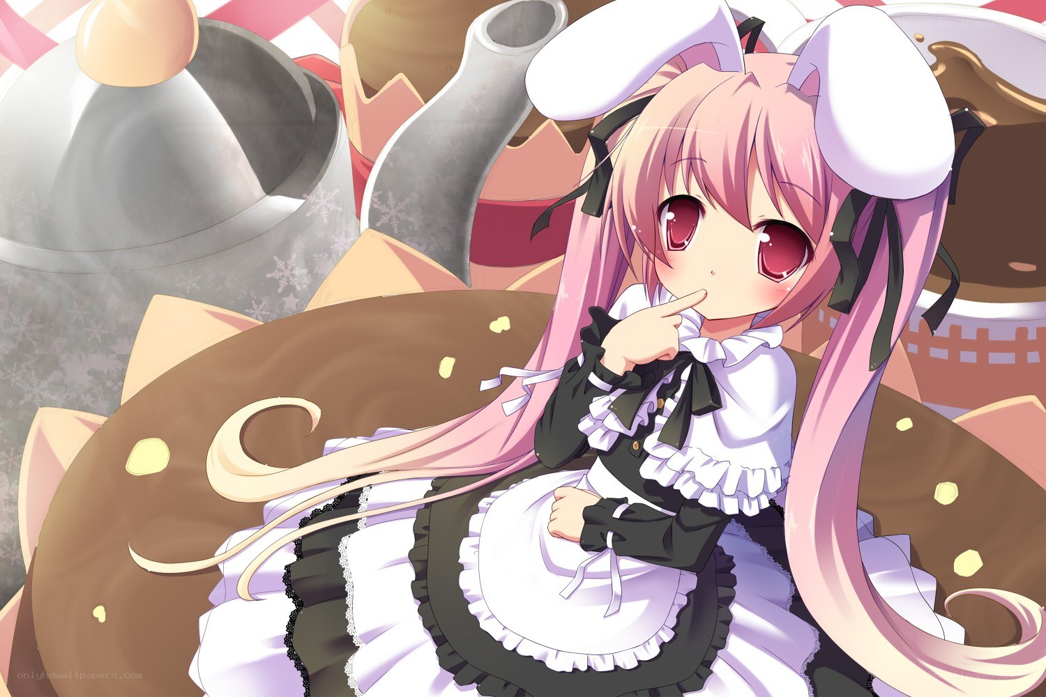 pink-haired maid with bunny ears