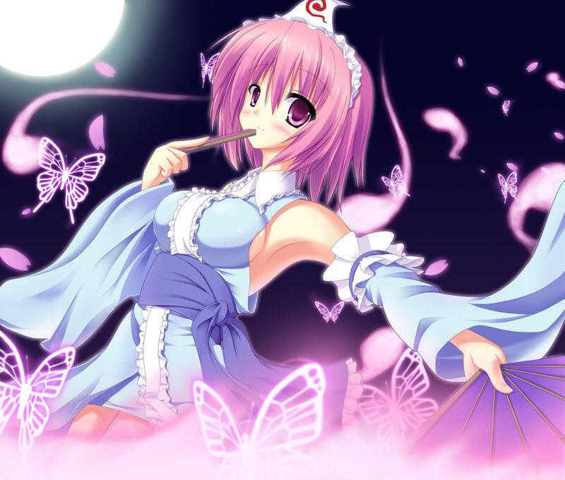 pink-haired maid with butterflies