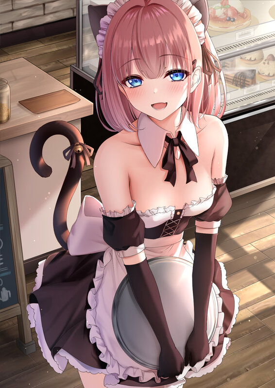 Pink-haired Maid with Cat Tail