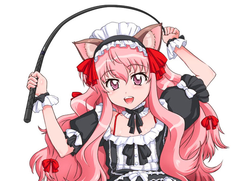 pink-haired maid with whip