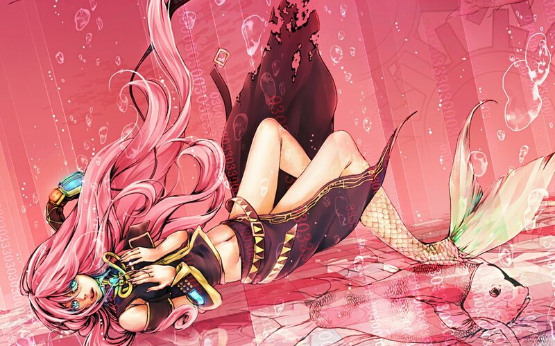 pink-haired mermaid underwater
