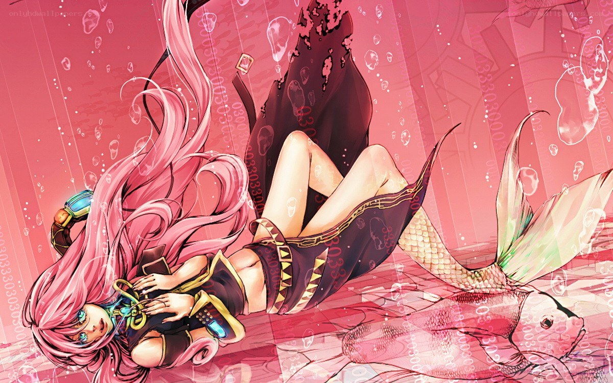 pink-haired mermaid underwater