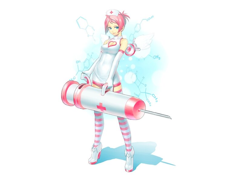 Pink-haired Nurse Character — White