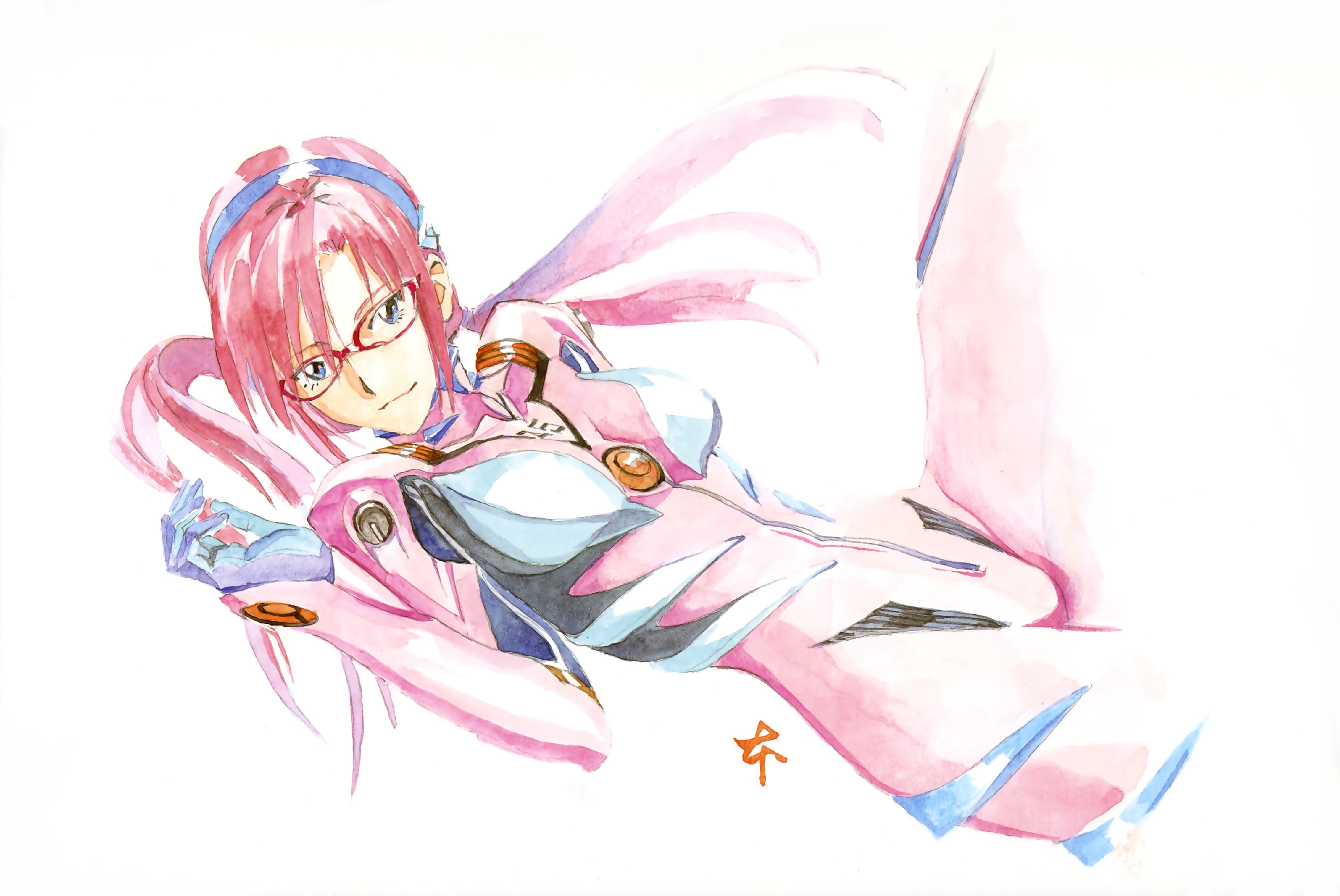 pink-haired pilot in mecha suit