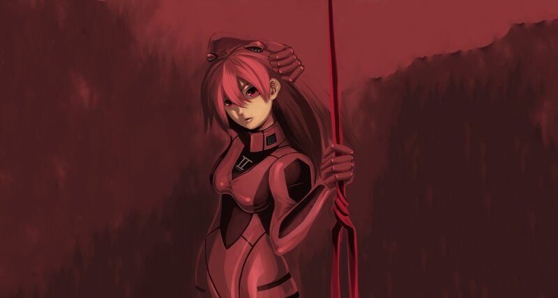 pink-haired pilot in red suit