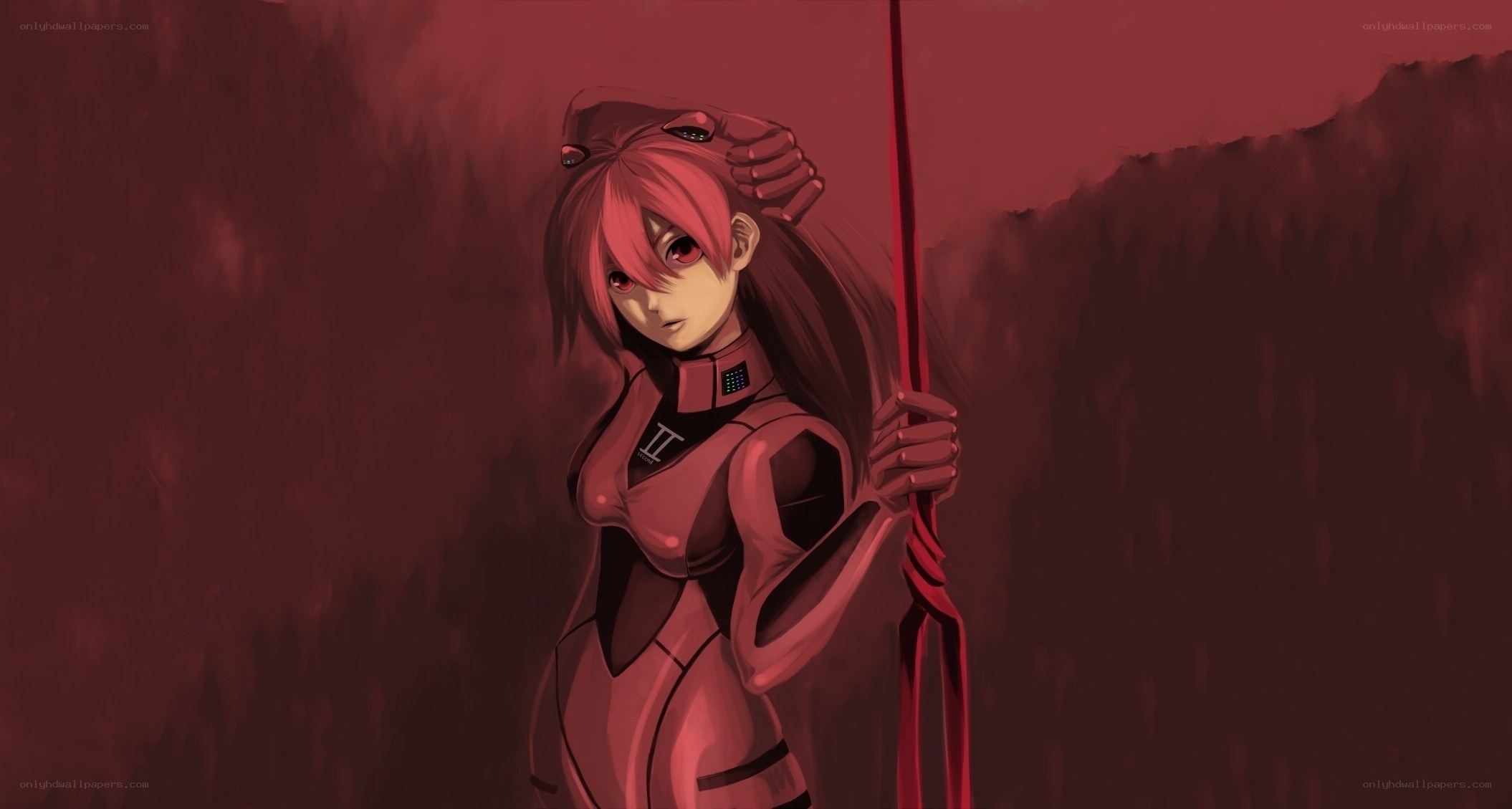 pink-haired pilot in red suit