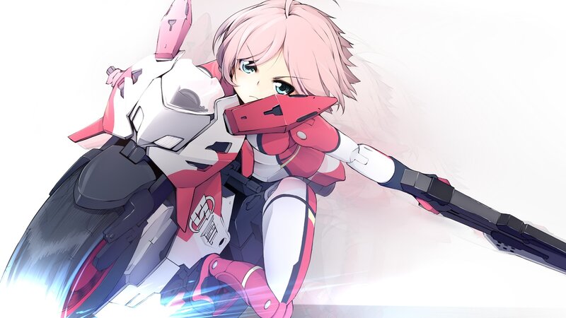pink-haired pilot with mecha