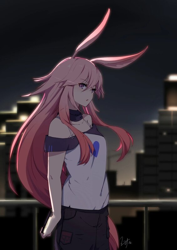 Pink-haired Rabbit Girl — Pink, Dramatic, Night