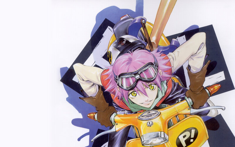 Pink-haired Rider on Scooter — Yellow, Dynamic
