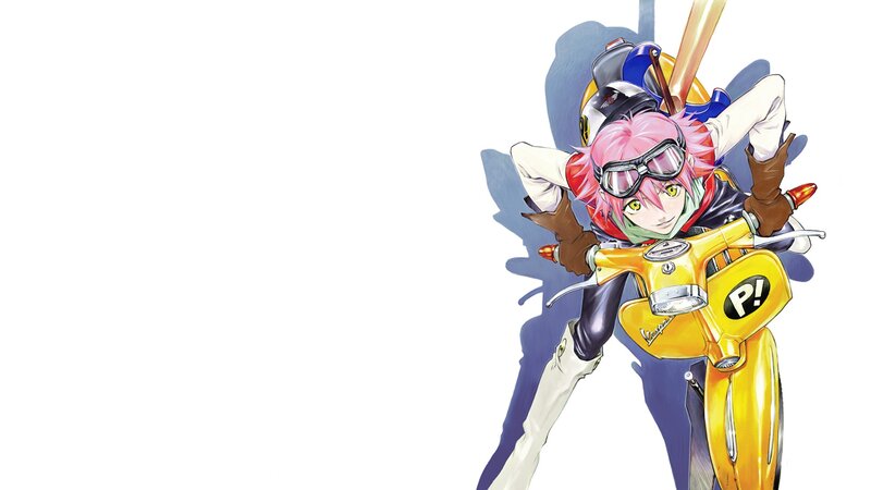 Pink-haired Rider on Scooter — Yellow