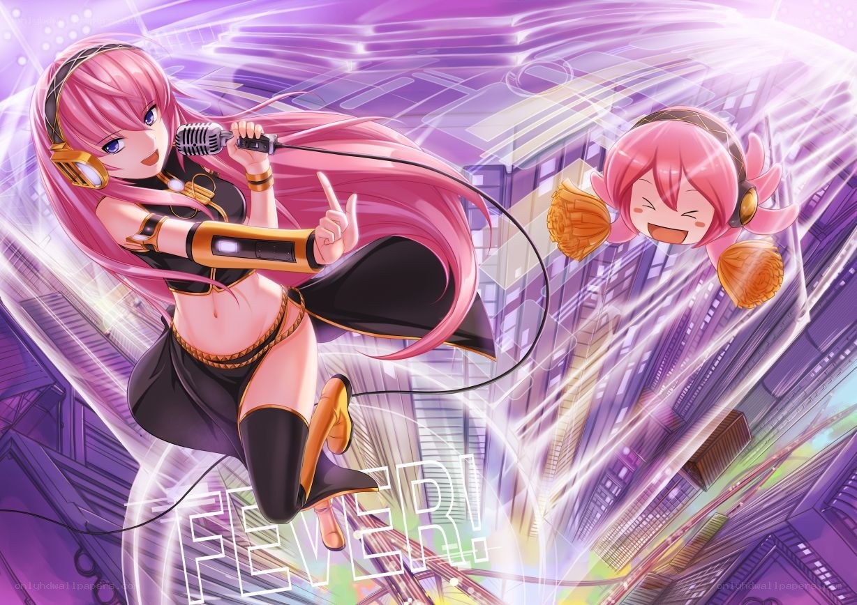 Pink-haired singer in city