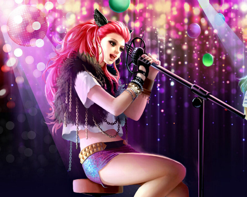 Pink-haired Singer on Stage — Purple