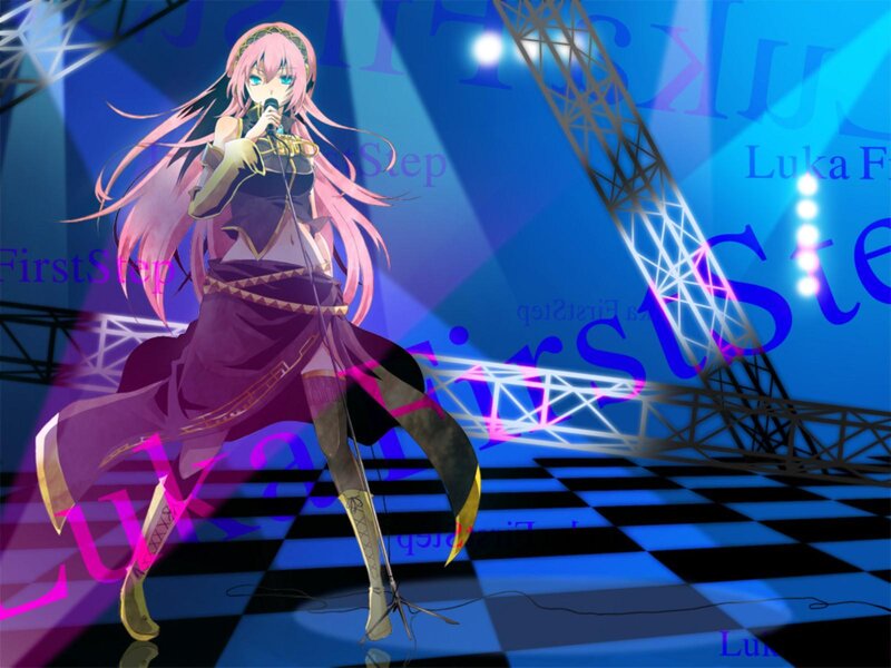 Pink-haired singer on stage