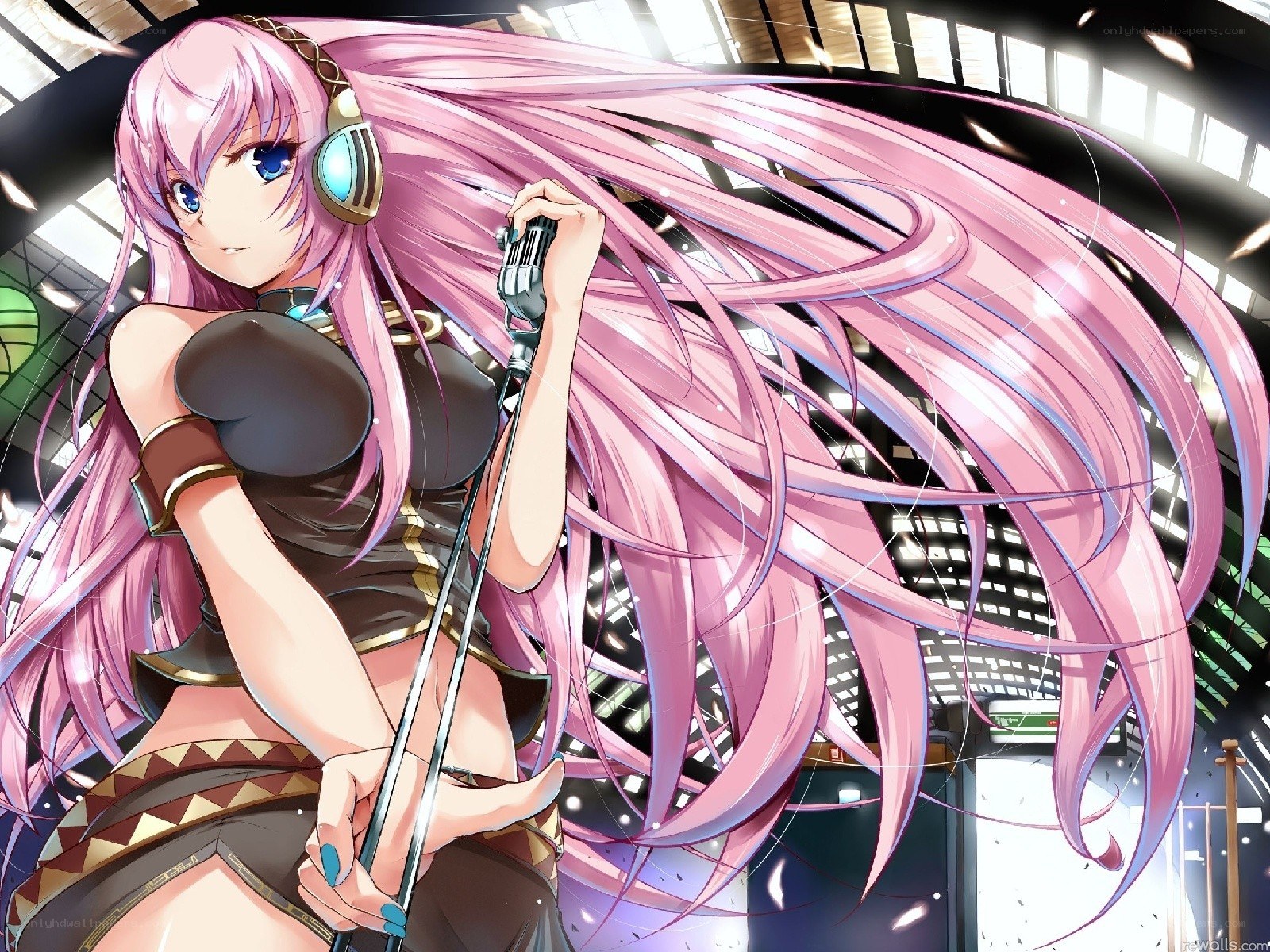 pink-haired singer with microphone
