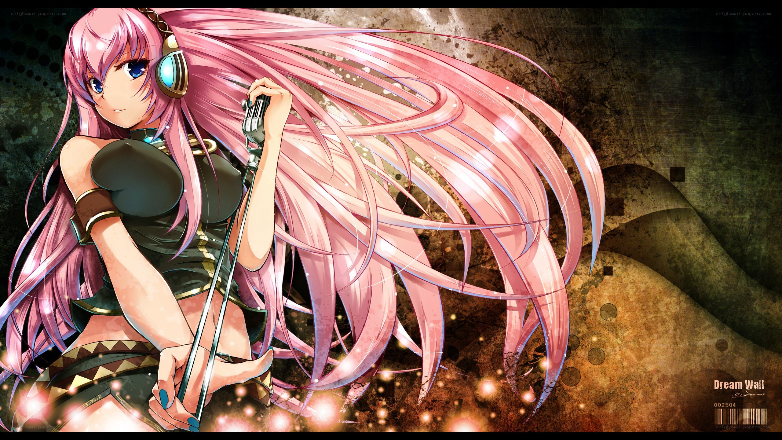 Pink-haired singer with microphone