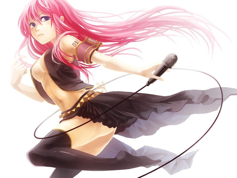 pink-haired singer with microphone